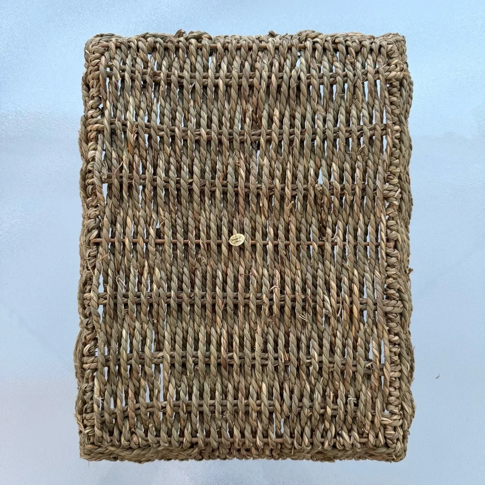 Rectangular Woven Seagrass Shallow Storage Basket Serving Tray